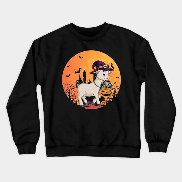 Halloween Goat With Witch Hat Pumpkin Candy Bucket Crewneck Sweatshirt by Antoniusvermeu